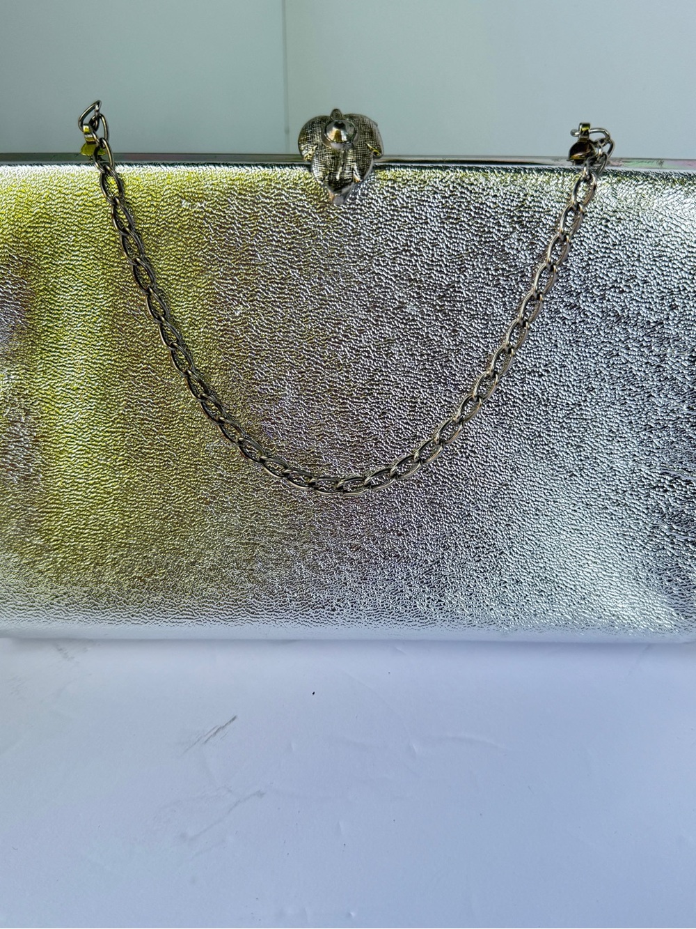 Vintage Silver Clutch Or Shoulder Purse Silver Clasp 1950-60s Hidden Chain Strap